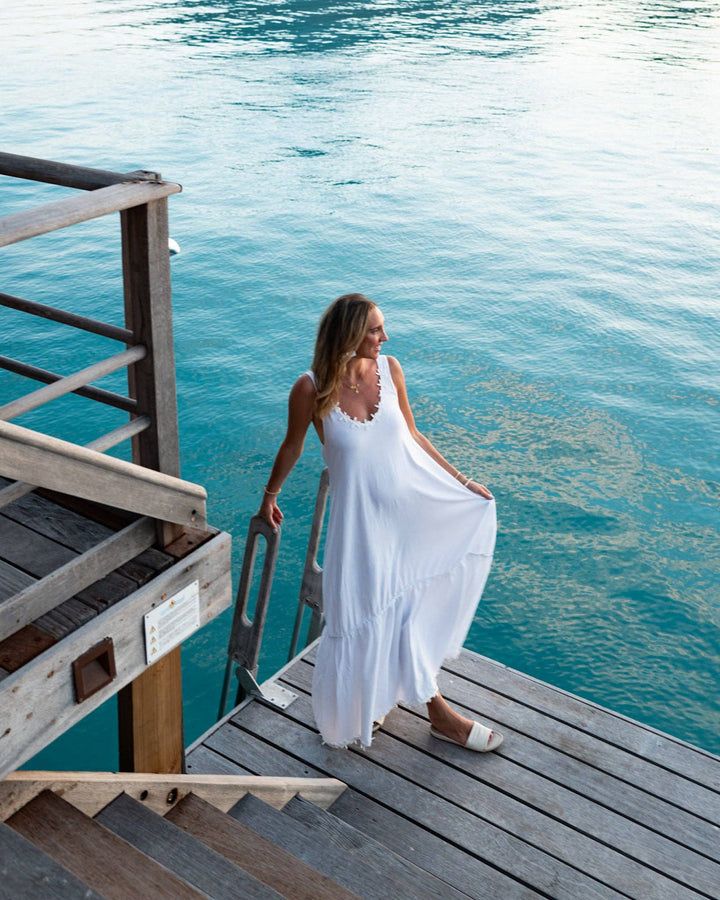 The Jetset - White Linen Vacation Dress: White