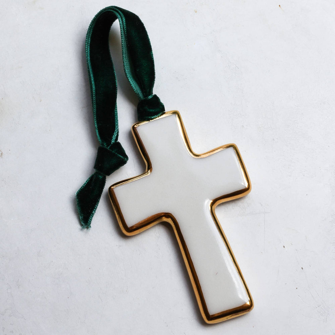 Cross Handmade Porcelain Ornament