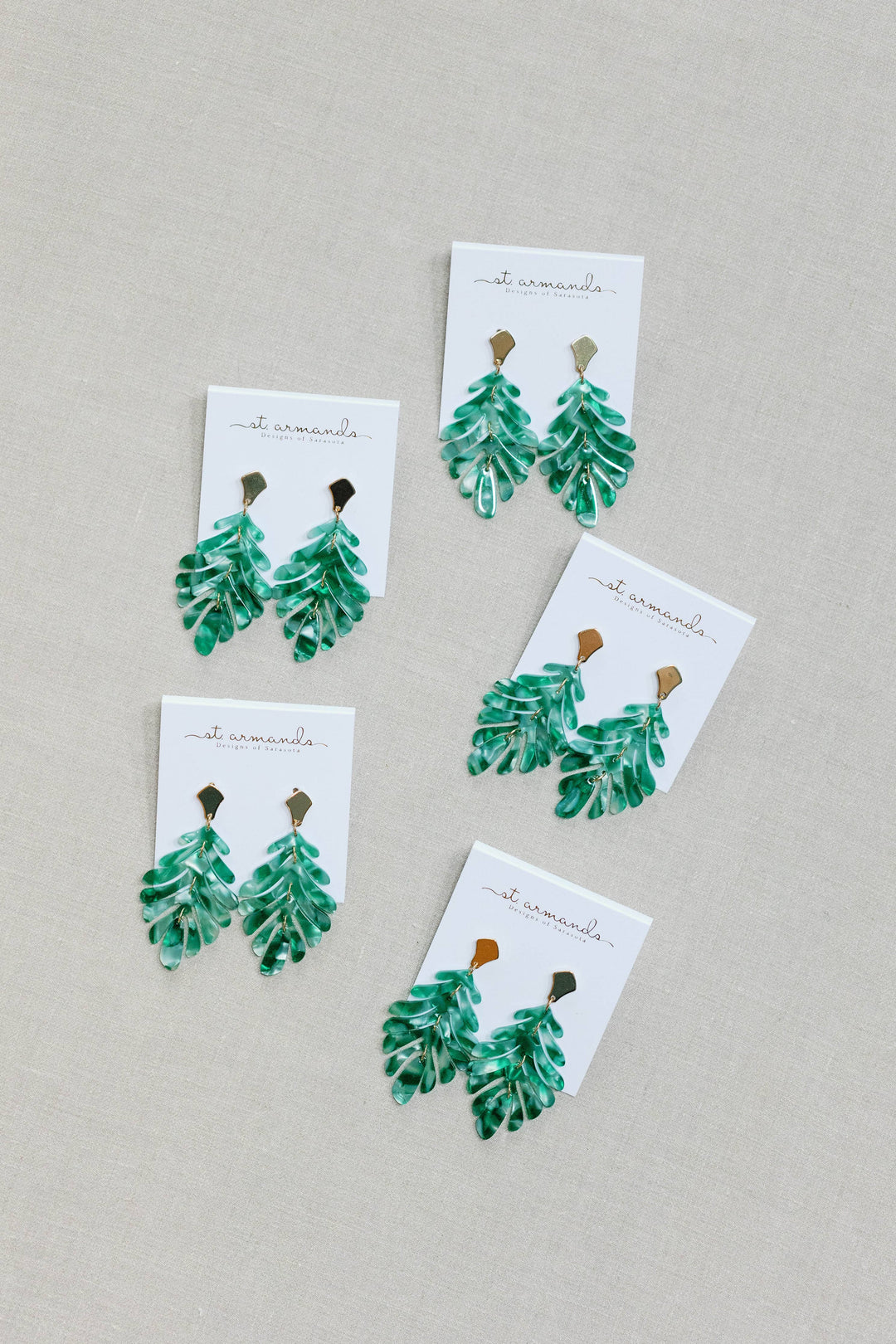 Green Petite Palm Drop Earrings