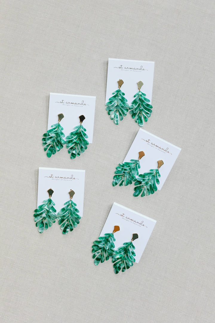 Green Petite Palm Drop Earrings