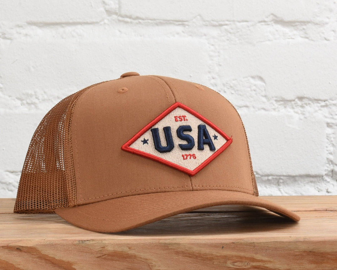 USA Gold Patriot Snapback Hat: Caramel- Yupoong 6606