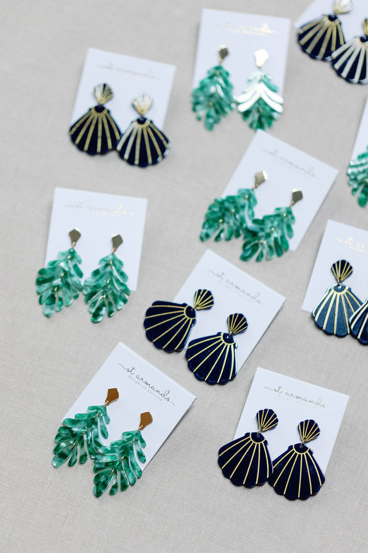 Green Petite Palm Drop Earrings