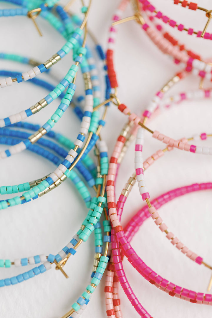 Skinny Pink Beaded Hoop Earrings