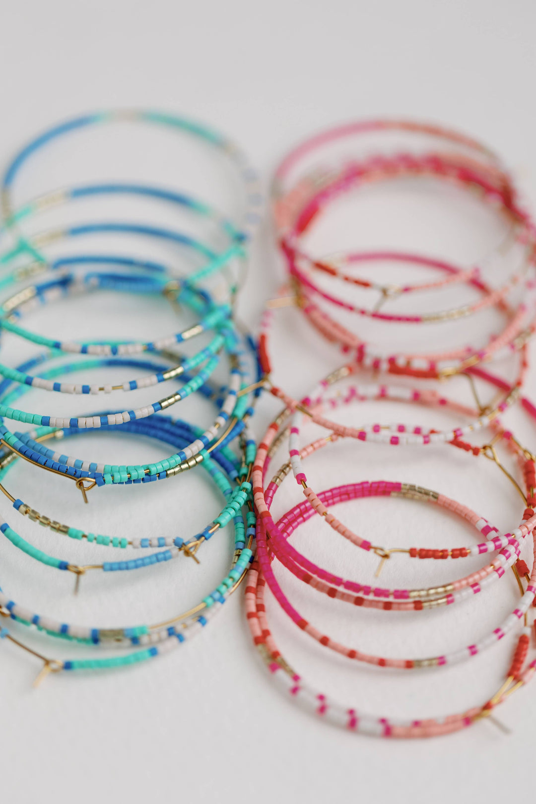 Skinny Pink Beaded Hoop Earrings