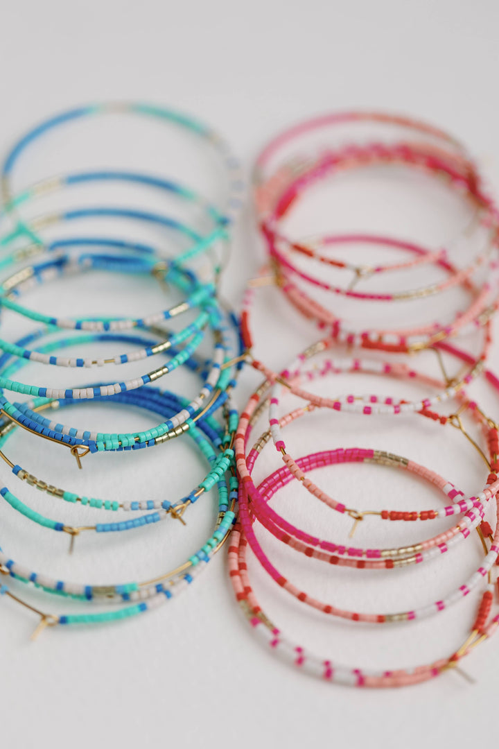 Skinny Pink Beaded Hoop Earrings