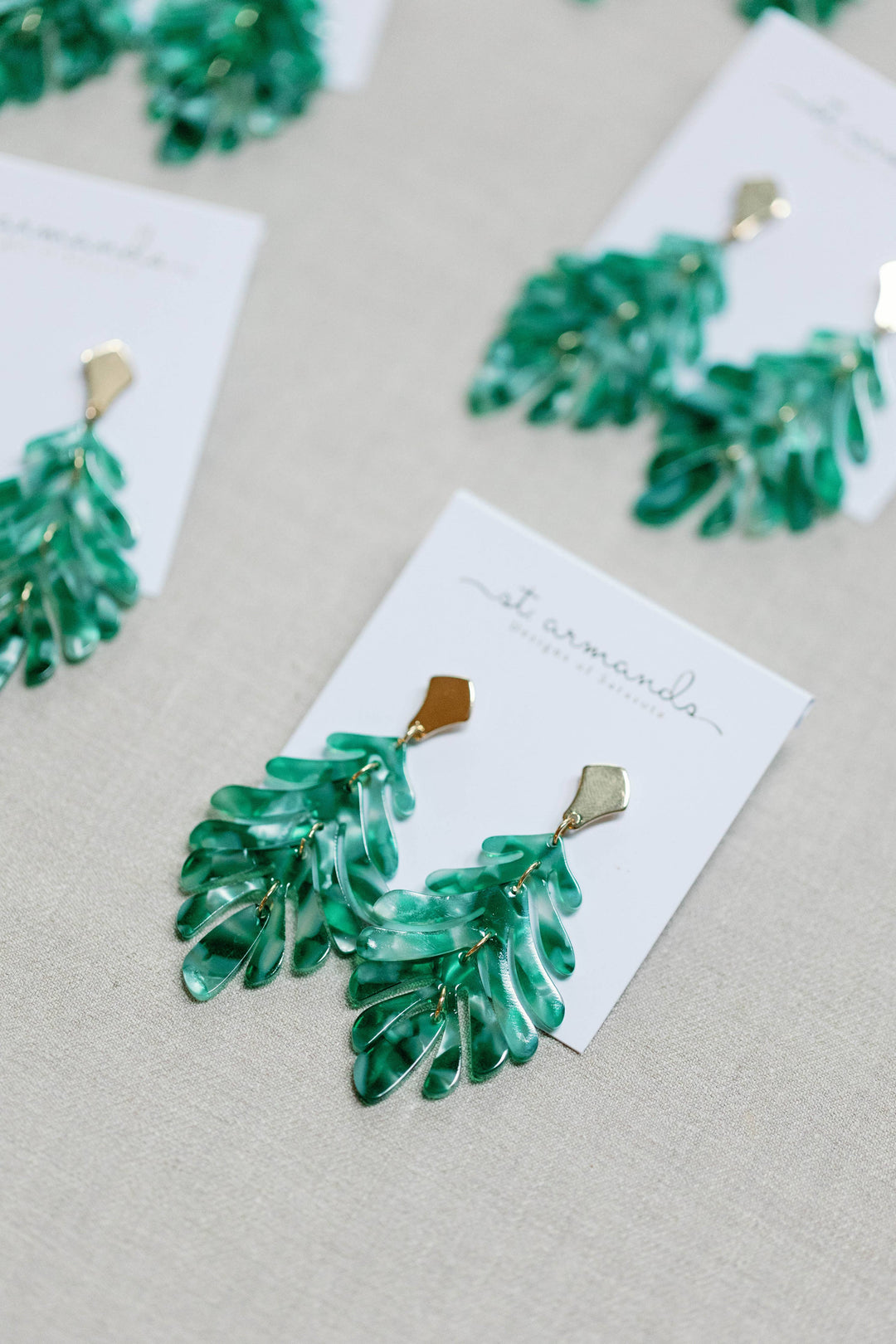 Green Petite Palm Drop Earrings
