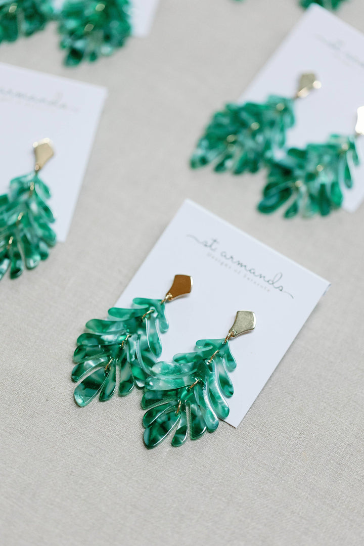 Green Petite Palm Drop Earrings