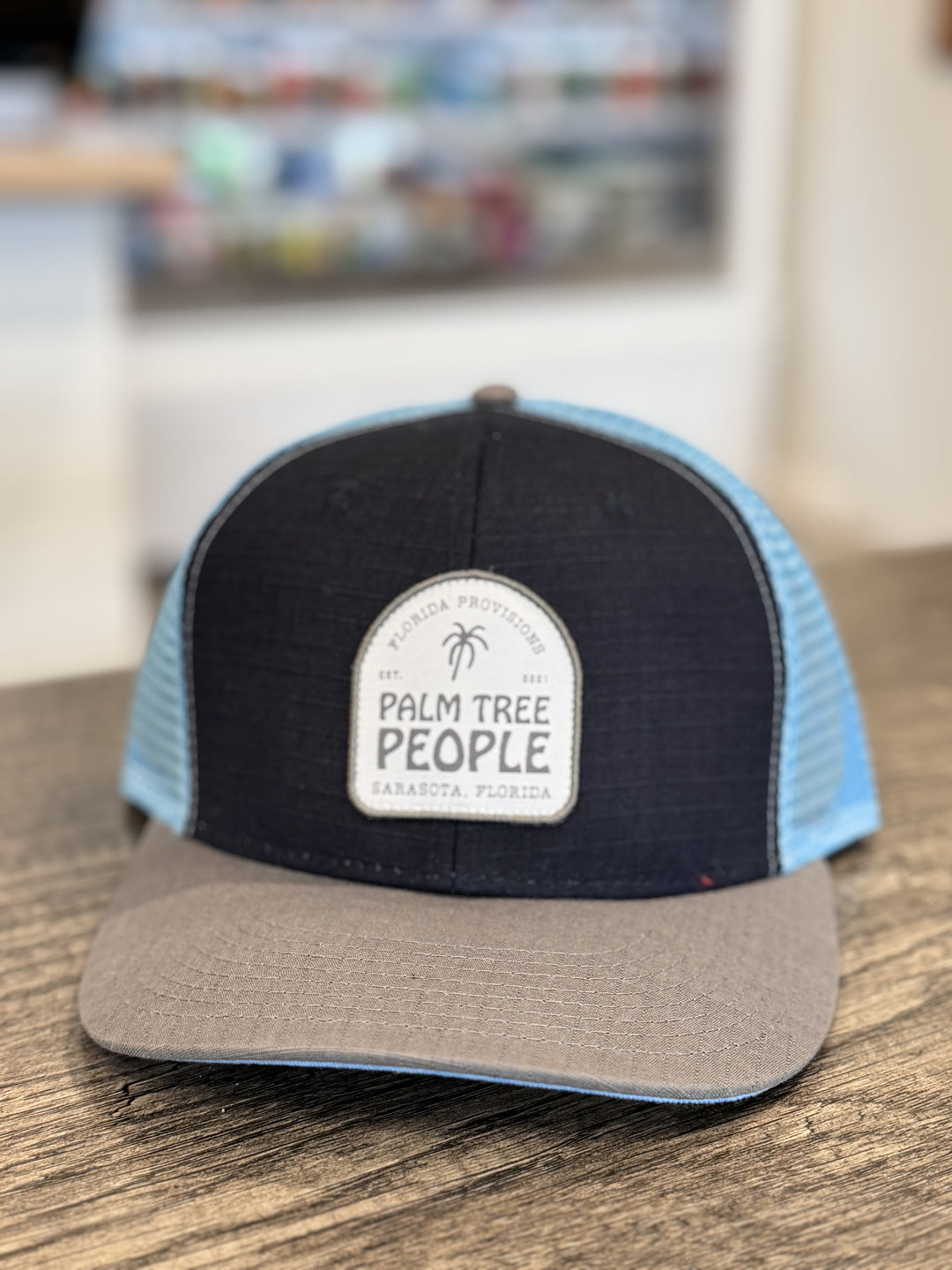 Palm Tree People Trucker - Navy/Carolina Blue