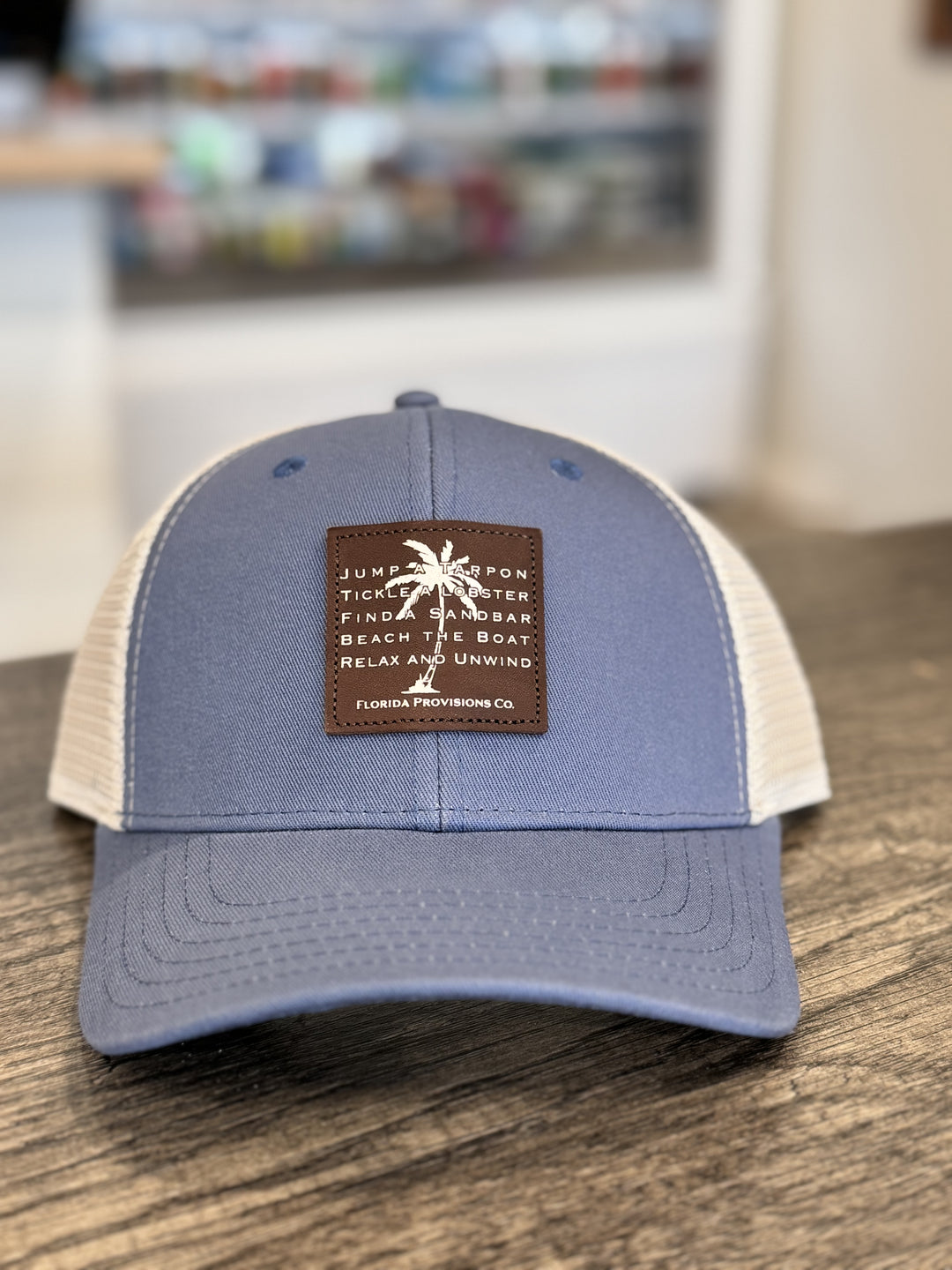 Jump a Tarpon Leather Patch Trucker - Slate Blue