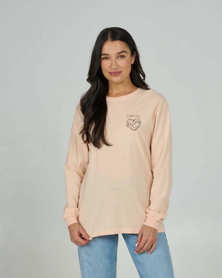Heart Shark L/S Boyfriend Tee - Peach Fizz