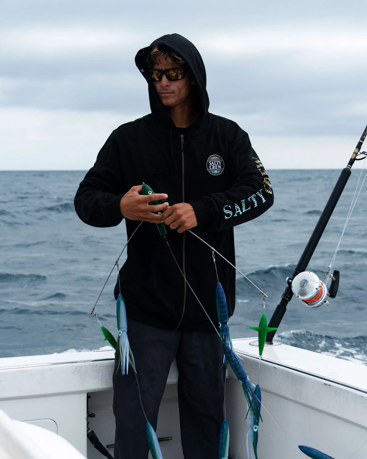 Simple Fade Zip Fleece Hoodie - Black