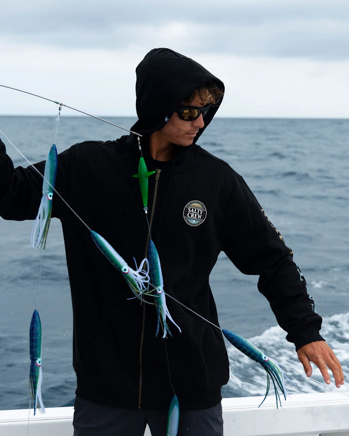 Simple Fade Zip Fleece Hoodie - Black