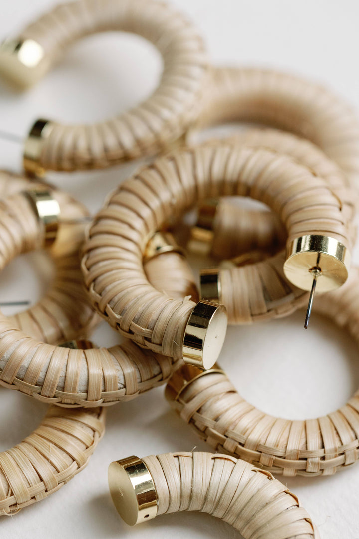 Rattan Wrapped Statement Hoop Earrings