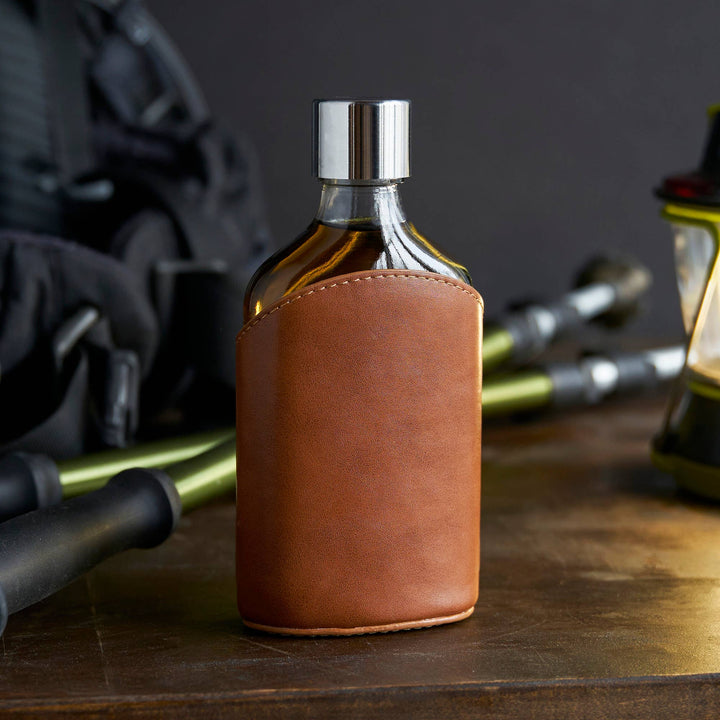 Leather Wrapped Glass Flask