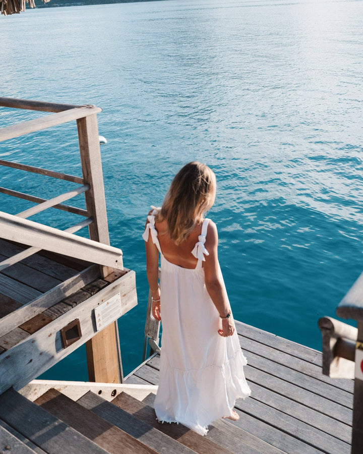 The Jetset - White Linen Vacation Dress: White