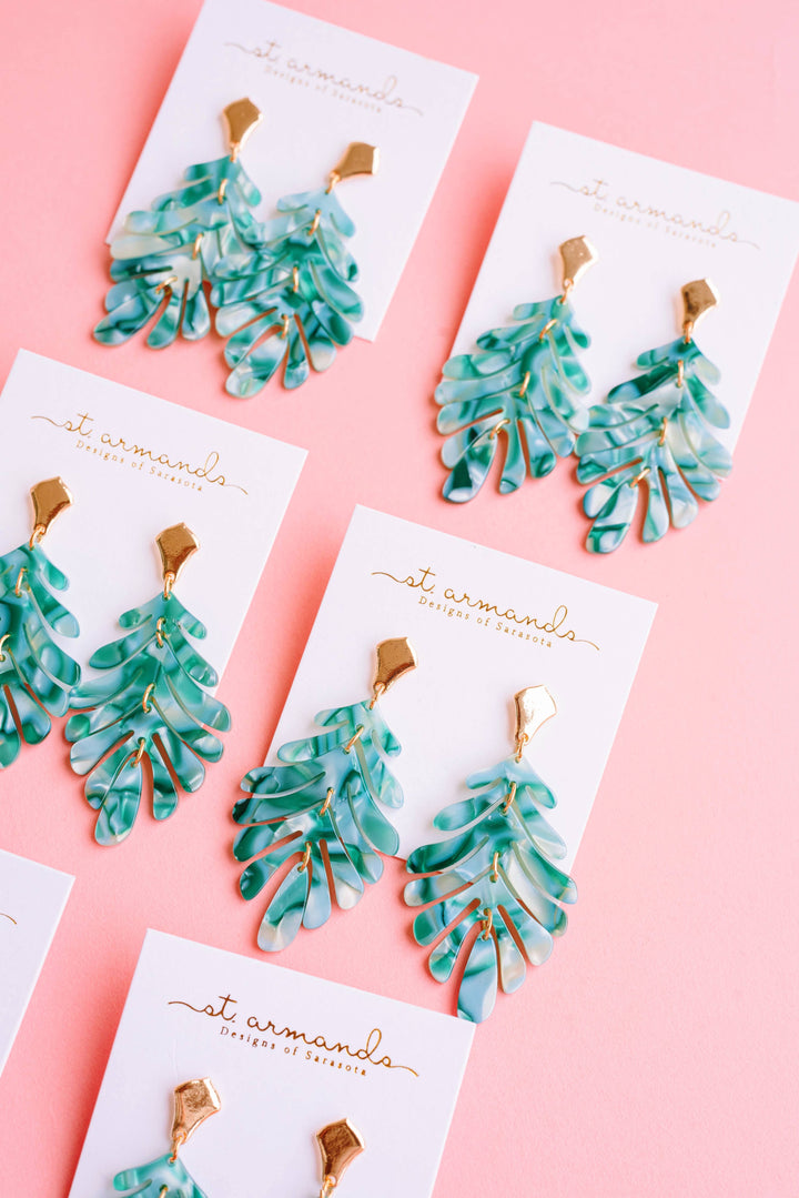 Green Petite Palm Drop Earrings