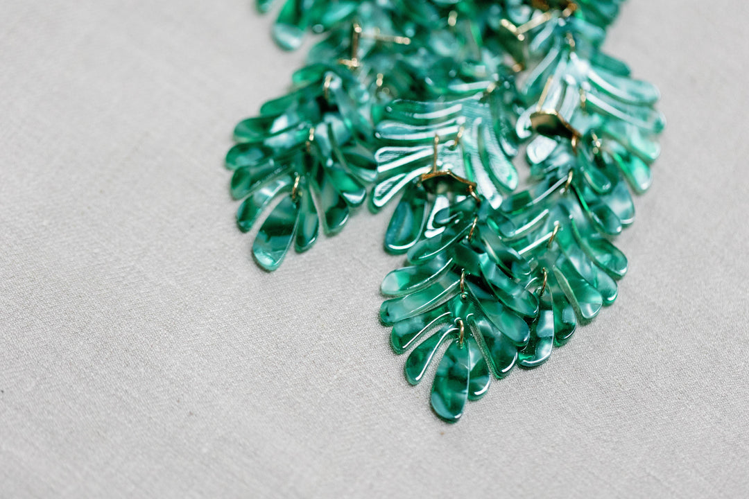 Green Petite Palm Drop Earrings
