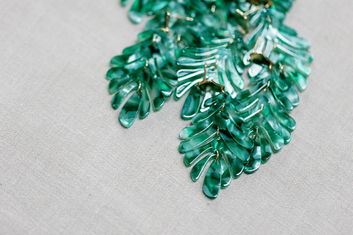 Green Petite Palm Drop Earrings