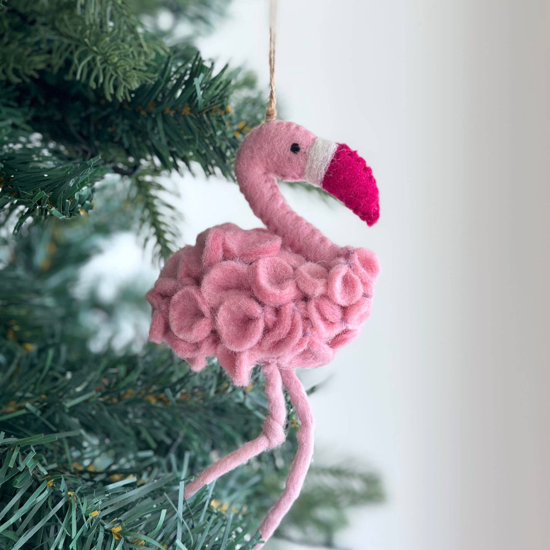 Felt Flower Flamingo Ornament