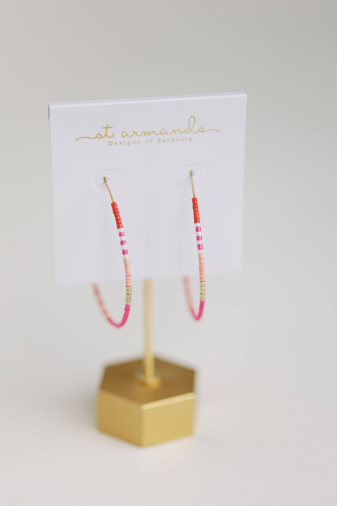 Skinny Pink Beaded Hoop Earrings